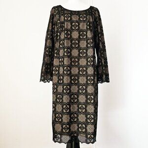 Black Lace and Nude Midi Dress